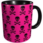 Tasse a cafe de couleur drole, tasses a crane rose et os croises, larges tasses a cafe et chocolat chaud ...