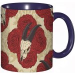 Tasse a cafe crane de chevre gothique sur motif de corne de roses rouges os d'animal art traditionnel ...