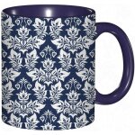 Tasse a cafe damask antique floral avec boucles baroques courbes feuillage theme nature. imprime bleu ...