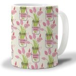 Tasse a cafe florale rose 330ml, vase a fleurs de tulipe de printemps, feuilles vertes, tasse a the esthetique ...