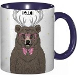 Tasse a cafe hipster mignon ours brun cornes de cerf imprime animal graphique tasse de tasse coloree ...