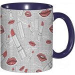 Tasse a cafe hipster motif de maquillage continu avec levres et rouges a levres. impression gris corail ...