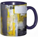 Tasse a cafe jaune et gris peinture d'art abstrait composition moderne motif de marques de pinceau imprime ...