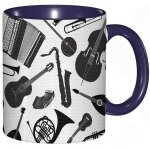 Tasse a cafe musicale musique occidentale et orientale guitare acoustique tambourin corne corde basse ...