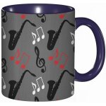 Tasse a cafe notes de musique cle de sol saxophone motif abstrait design blues performance impression, ...