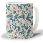 Tasse a cafe oiseau fleur 330ml, feuilles de sarcelle florales de printemps blanc, tasse a the de bureau ...