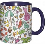 Tasse a cafe plage ete papillon maillot de bain vie cocktail ancre poisson camera vacances doodle. rose ...