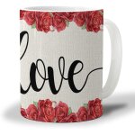 Tasse a cafe pour la saint - valentin 330ml, bouquet de fleurs de roses rouges, texture de toile de jute, ...