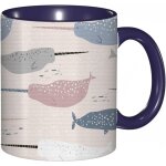 Tasse a cafe sous la mer narvals dessines a la main baleines avec motif de cornes elements marins exotiques. ...