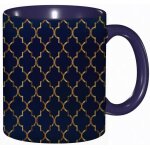 Tasse a cafe treillis bleu marine or motif quadrilobe geometrique marocain imprime contemporain tasse ...
