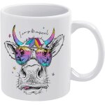 Tasse a cafe de vache de dessin anime mignon lunettes arc - en - ciel corne de licorne tasse en ceramique ...