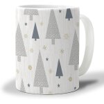 Tasse a cafe de xmas 330ml, arbre de xmas gris, flocon de neige, etoile, grain de bois blanc, tasse a ...