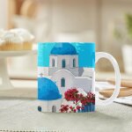 Tasse en ceramique de paysage de bord de mer de santorin, tasse de tasses en ceramique de 11 oz Tasse en ceramique de paysage de bord de mer de santorin, tasse de tasses en ceramique de 11 oz