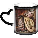 Tasse a changement de couleur cowboy chapeau noir bottes occidentales tasse a cafe en ceramique tasse ...
