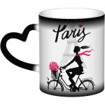 Tasse a changement de couleur paris tour eiffel fille velo tasse a cafe en ceramique tasse de personnalite ...