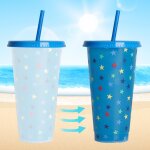 Tasse a eau cr�ative en plastique transparent, 710ml, verre etoile, paille, changement de temp�rature ...