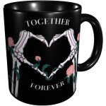 Tasses avec motif de tetes de mort, inscription ? love together forever ? - pour the, cafe, bureau, cadeau ...