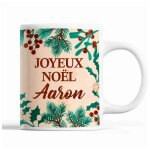 Tasse no�l aaron beige mug pr�nom id�e cadeau secret santa