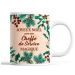 Tasse no�l cheffe de service femme beige mug pr�nom id�e cadeau secret santa