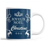 Tasse no�l christine bleu mug pr�nom id�e cadeau secret santa