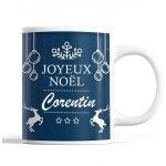 Tasse no�l corentin bleu mug pr�nom id�e cadeau secret santa