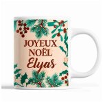 Tasse no�l elyas beige mug pr�nom id�e cadeau secret santa