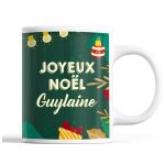 Tasse no�l guylaine vert mug pr�nom id�e cadeau secret santa