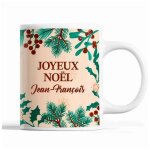 Tasse no�l jean - fran�ois beige mug pr�nom id�e cadeau secret santa