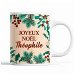 Tasse no�l th�ophile beige mug pr�nom id�e cadeau secret santa