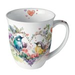 Tasse en porcelaine fine amoureux des oiseaux