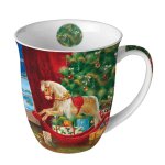 Tasse en porcelaine fine - cheval a bascule en bois