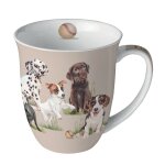 Tasse en porcelaine fine  chiots joueurs  11 cm