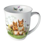 Tasse en porcelaine fine couple d�ecureuils