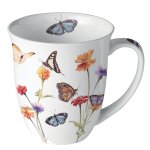 Tasse en porcelaine fine jardin des papillons