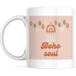 Tasse retro personnalisee boho soul beige avec decorations hippies avec votre nom tasse cadeau