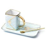Tasse sac a main avec assiette cuillere mug matelass� bleu et dor�