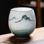 Tasse a thé kungfu en porcelaine, ensemble de 2 pièces, tasse unique avec motif de paysage, vaisselle ... Tasse a thé kungfu en porcelaine, ensemble de 2 pièces, tasse unique avec motif de paysage, vaisselle ...
