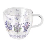 Tasse a th� en verre double paroi  lavande et papillons