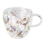 Tasse a th� en verre double paroi oiseaux et branches fleuries