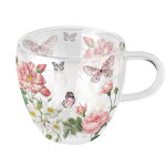 Tasse a th� en verre double paroi papillons et fleurs roses