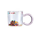 Tasse en verre a double paroi, tasses a café et thé isolées thermiquement, poignée rose, 1 pièce Tasse en verre a double paroi, tasses a café et thé isolées thermiquement, poignée rose, 1 pièce