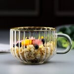 Tasse en verre plaqu or pour petit - djeuner, tasse a th transparente, tasse a lait, dcoration de ...