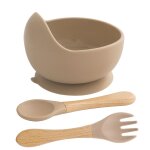 Taupe - bol d'alimentation en silicone personnalis� avec nom ou logo pour b�b�, ventouse s�re, assiette ...