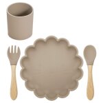Taupe - coffret cadeau en silicone bpa pour bb, alimentation, appareil a manger, plats, assiette, bol'entra ...