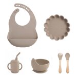 Taupe - vaisselle en silicone pour nouveau - n, ventouse, assiette, gobelet, bavoir, cuillre, fourchette, ...