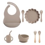 Taupe - vaisselle en silicone pour nouveau - n, ventouse, assiette, gobelet, bavoir, cuillre, fourchette, ...