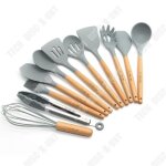 Td�� ensemble d'ustensiles de cuisine en silicone 11 pi��ces avec manche en bois, ustensiles de cuisine, ...