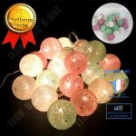 Td� guirlande lumineuse led, 10 boules coton, fonction piles, lumi�res d?ambiance, sph�res Ø6 cm, diff. ...