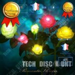 Td lampe solaire extrieur jardin led bouquet de 3 fleurs pot dcoratives artificielles de jardin de ...
