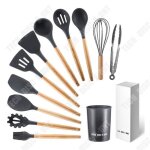 Td� manche en bois ustensiles de cuisine en silicone 12 pi�ces spatule de cuisine antiadh�sive outil ...